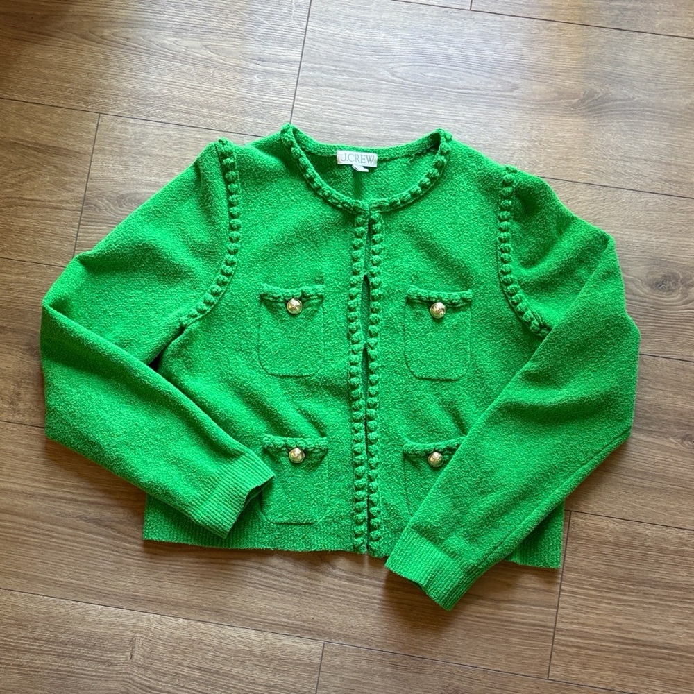 J. Crew Vibrant Green Boucle Jacket